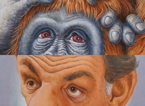 Extraits des toiles "Orang-outan coincé" (146 x 97 cm) et "Lino Ventura" (50 x 65 cm)